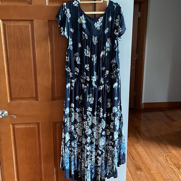 Lucky Brand 2X Blue Floral High Low Hem Midi Dress - Picture 12 of 16